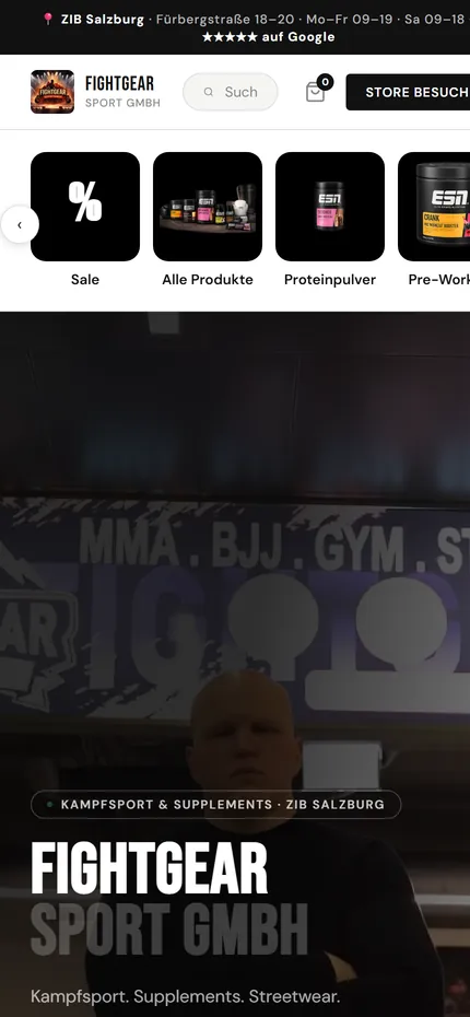 Website von FightGear Sport GmbH am Handy