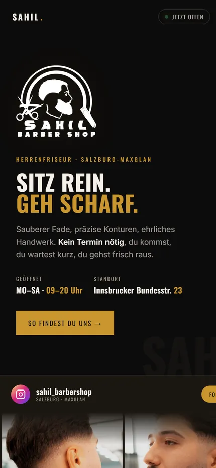 Website von Sahil Barber Shop am Handy