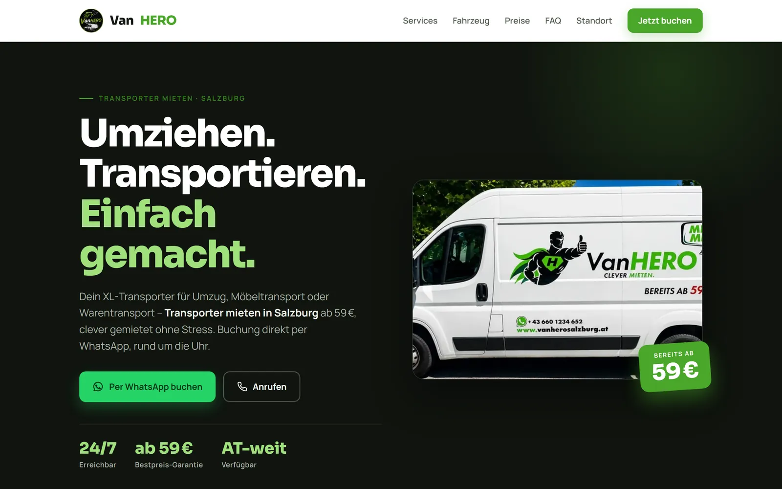 Website von VanHERO Salzburg